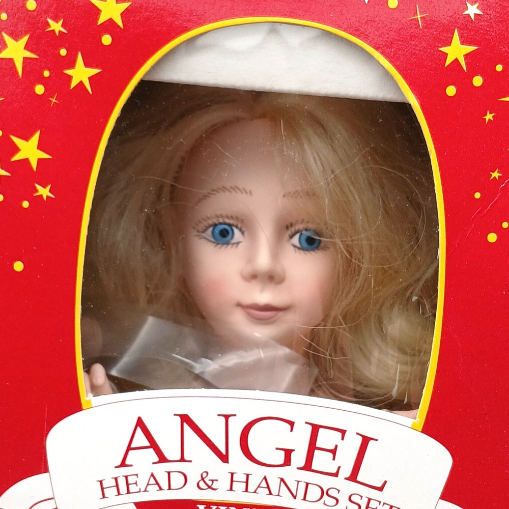 NIB Angel Head & Hands set Vinyl Fibre Craft NOS 1991 Tree Top Angel Blonde Blue